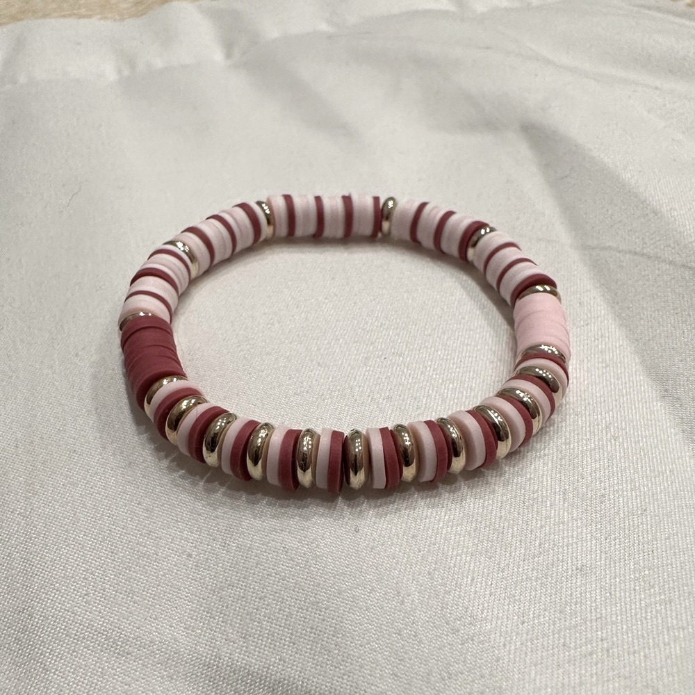 Heishi 6MM Beaded Bracelet | Stretchy Bracelet | Pink & Gold